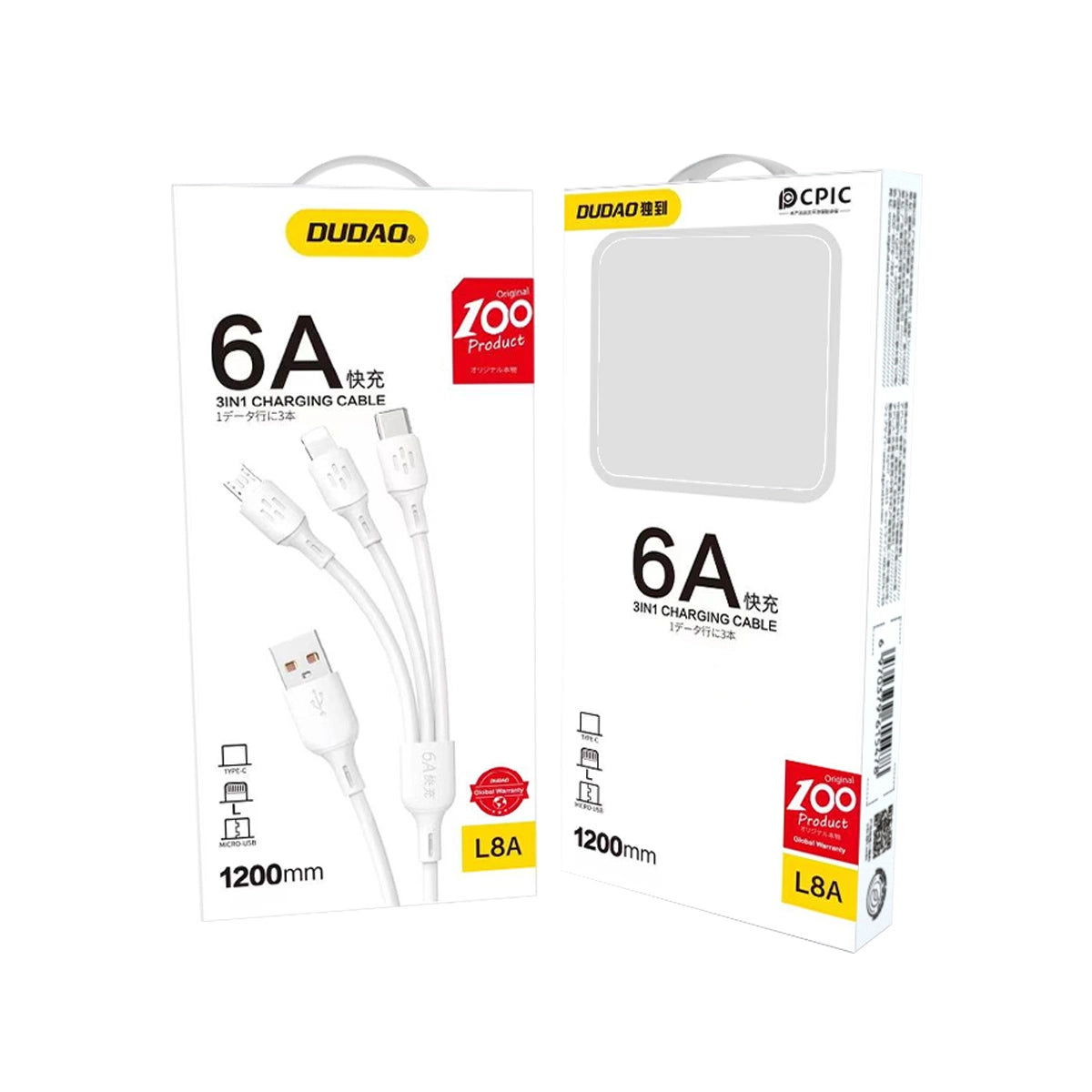 USB cable - USB C / micro USB / Lightning 480Mb/s 6A 1.2m - white_4