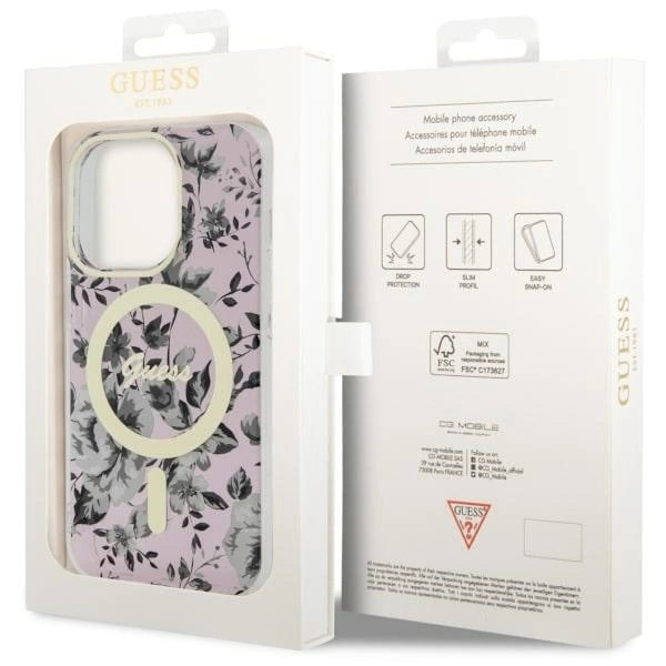 Guess GUHMP14LHCFWSP iPhone 14 Pro 6.1" pink/pink hardcase Flower MagSafe_7