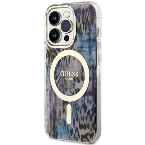 Guess GUHMP14LHLEOPWB iPhone 14 Pro 6.1" blue/blue hardcase Leopard MagSafe_1