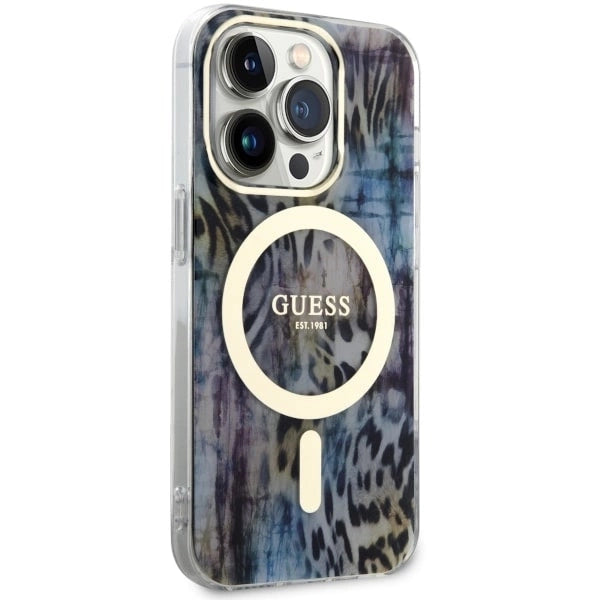 Guess GUHMP14LHLEOPWB iPhone 14 Pro 6.1" blue/blue hardcase Leopard MagSafe_3