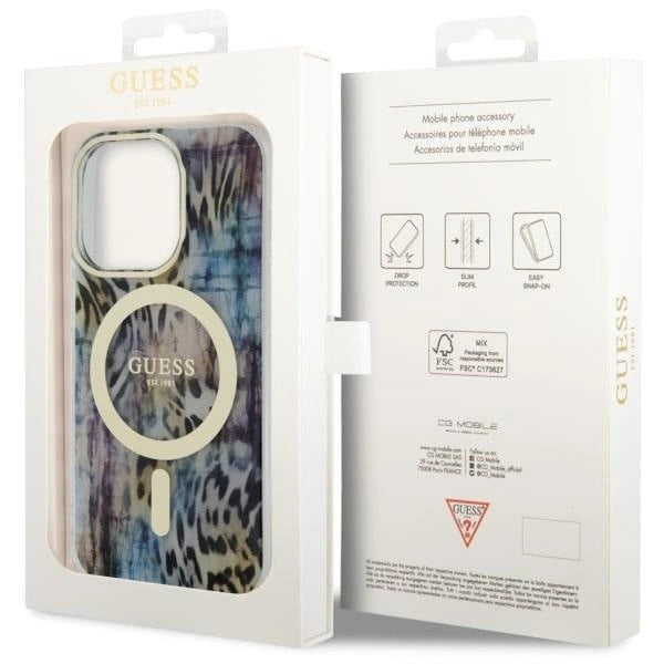 Guess GUHMP14LHLEOPWB iPhone 14 Pro 6.1" blue/blue hardcase Leopard MagSafe_7