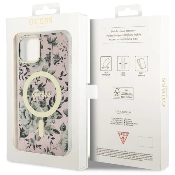 Guess GUHMP14MHCFWSP iPhone 14 Plus 6.7" pink/pink hardcase Flower MagSafe_7