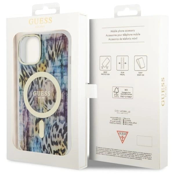 Guess Leopard MagSafe case for iPhone 14 - blue_7