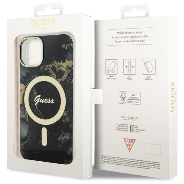 Guess GUHMP14SHTMRSK iPhone 14 6.1" black/black hardcase Golden Marble MagSafe_7