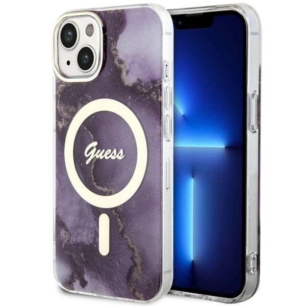 Guess GUHMP14SHTMRSU iPhone 14 6.1" purple/purple hardcase Golden Marble MagSafe_0