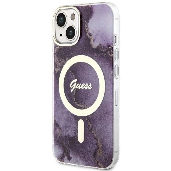 Guess GUHMP14SHTMRSU iPhone 14 6.1" purple/purple hardcase Golden Marble MagSafe_1