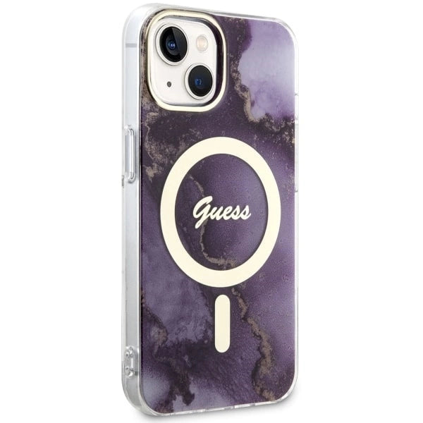 Guess GUHMP14SHTMRSU iPhone 14 6.1" purple/purple hardcase Golden Marble MagSafe_3