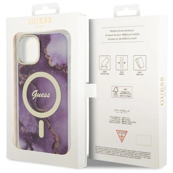 Guess GUHMP14SHTMRSU iPhone 14 6.1" purple/purple hardcase Golden Marble MagSafe_7