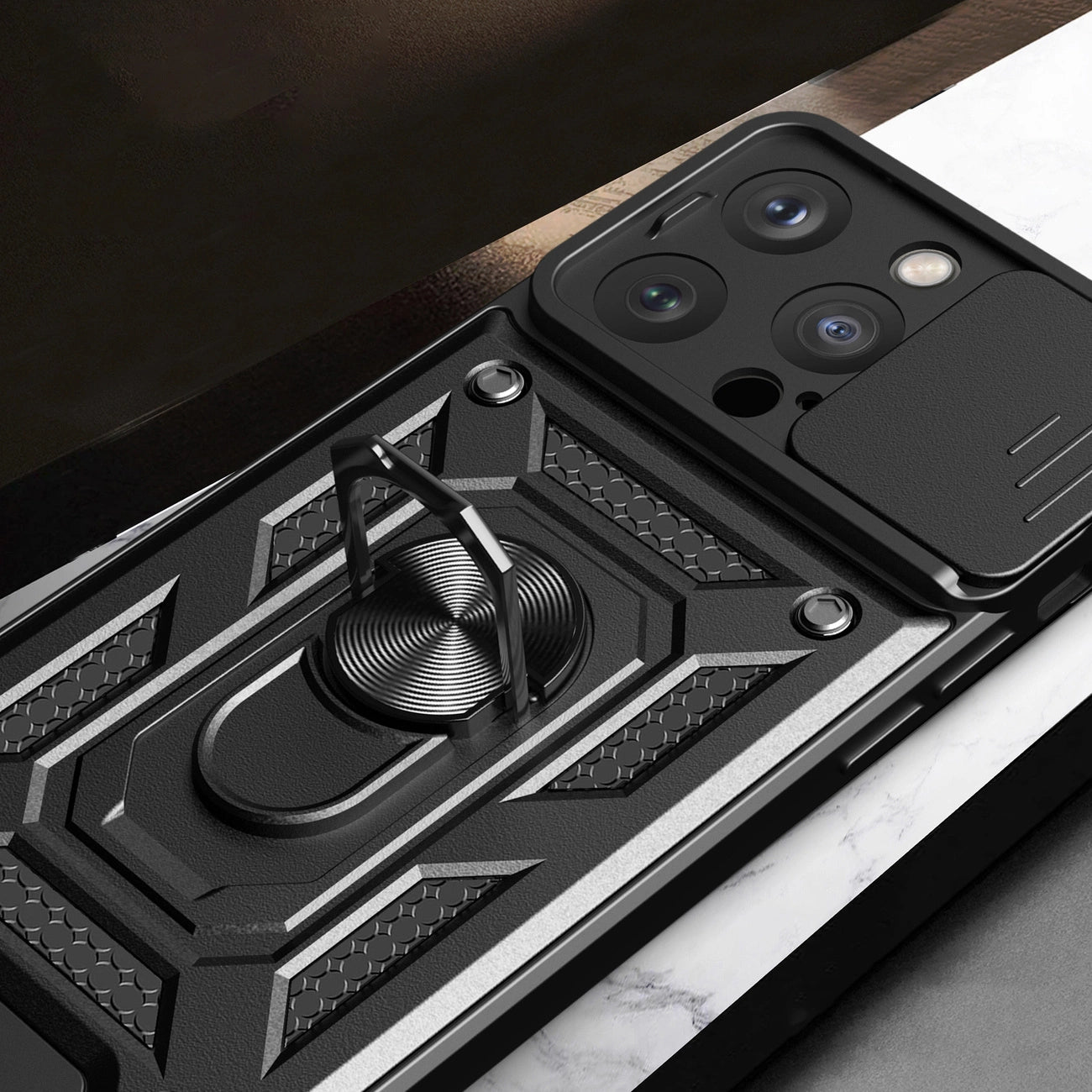 Armor Camshield Case with Stand and Camera Cover for iPhone 15 Pro Max Hybrid Armor Camshield - Black_4