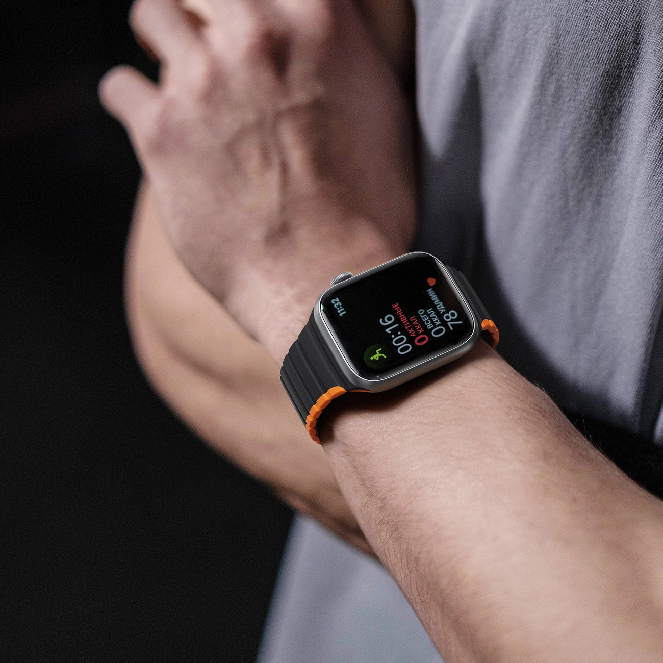 Magnetic Apple Watch SE, 9, 8, 7, 6, 5, 4, 3, 2, 1 (41, 40, 38 mm) Dux Ducis Strap (LD Version) - black and orange_5