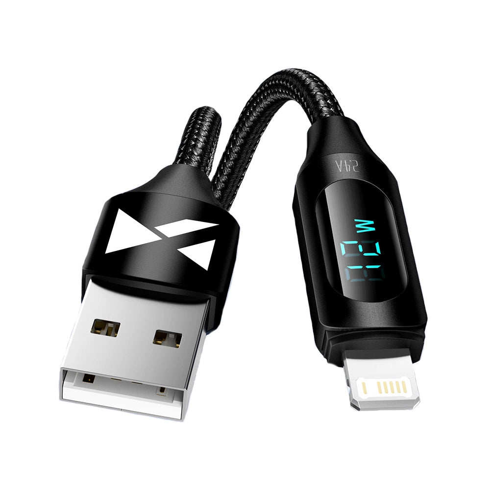 USB-A Cable - Lightning Wozinsky WUALC1 with LED Display 2.4A 1m - Black_0