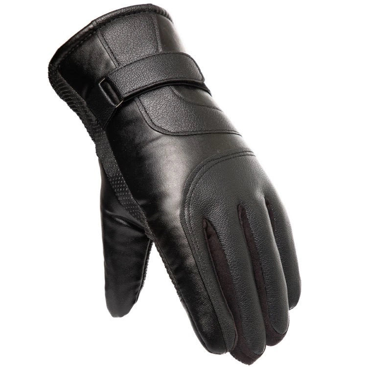 Men's insulated PU leather phone gloves - black_0