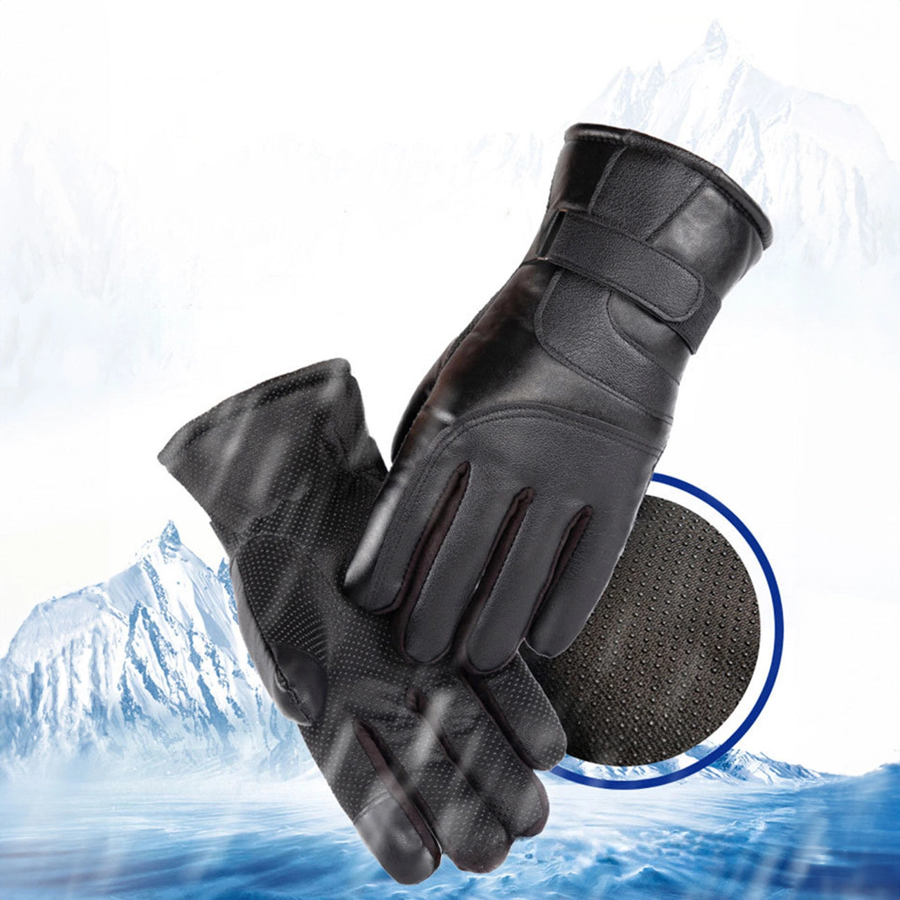 Men's insulated PU leather phone gloves - black_3