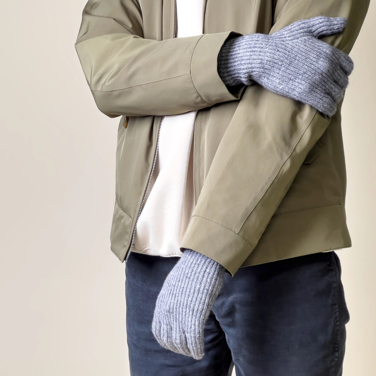 Braided telephone gloves with cut-outs for fingers - gray_5