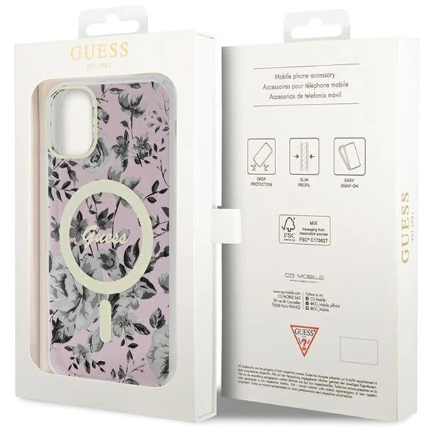 Guess GUHMN61HCFWSP iPhone 11 / Xr 6.1" pink/pink hardcase Flower MagSafe_7
