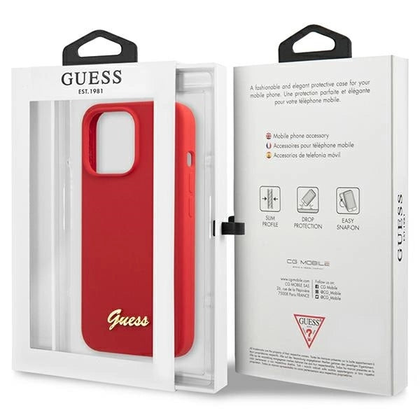 Guess GUHCP13XLSLMGRE iPhone 13 Pro Max 6.7" red/burgundy hard case Silicone Vintage Gold Logo_7