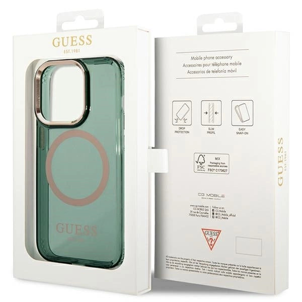 Guess GUHMP14LHTCMA iPhone 14 Pro 6.1" green/khaki hard case Gold Outline Translucent MagSafe_7