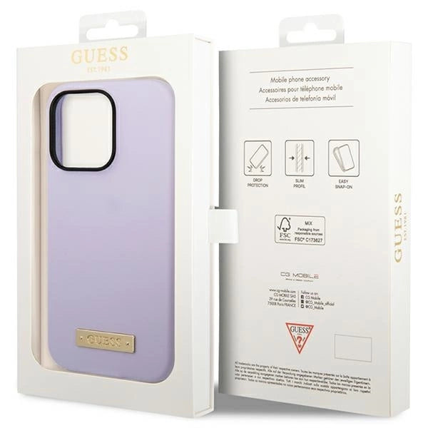 Guess GUHMP14LSBPLU iPhone 14 Pro 6.1" purple/purple hard case Silicone Logo Plate MagSafe_7