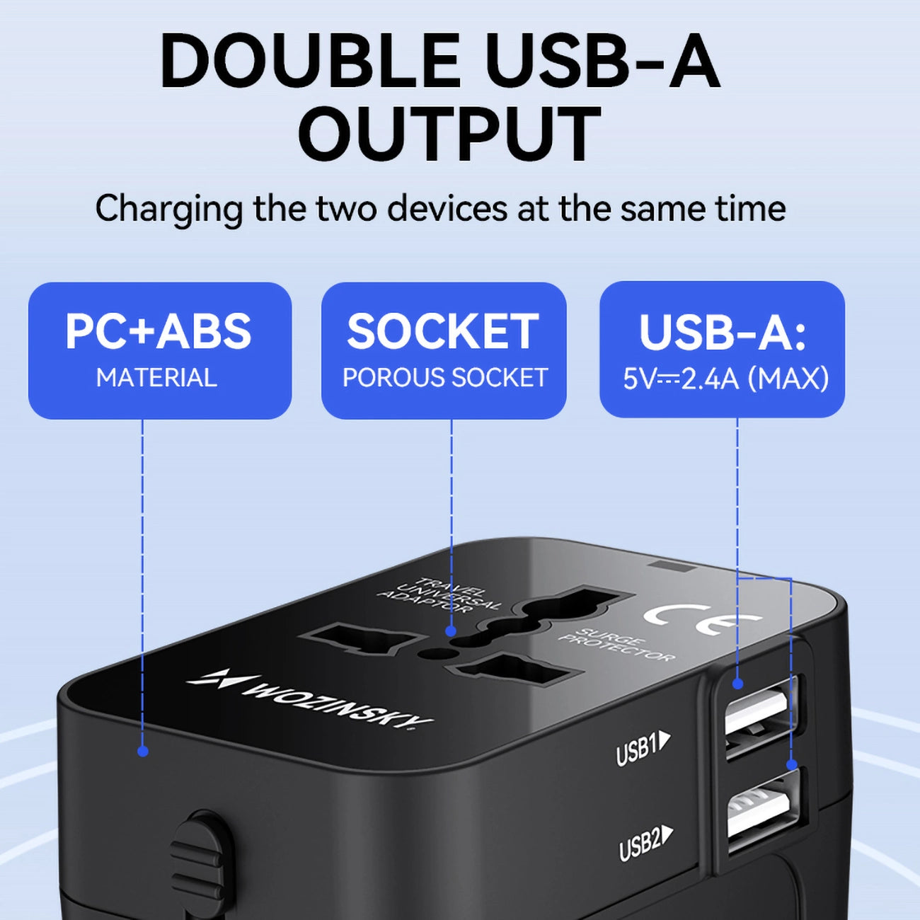 Wozinsky WUTWC travel adapter universal 24W EU / US / AUS / UK / 2x USB-A - black_7