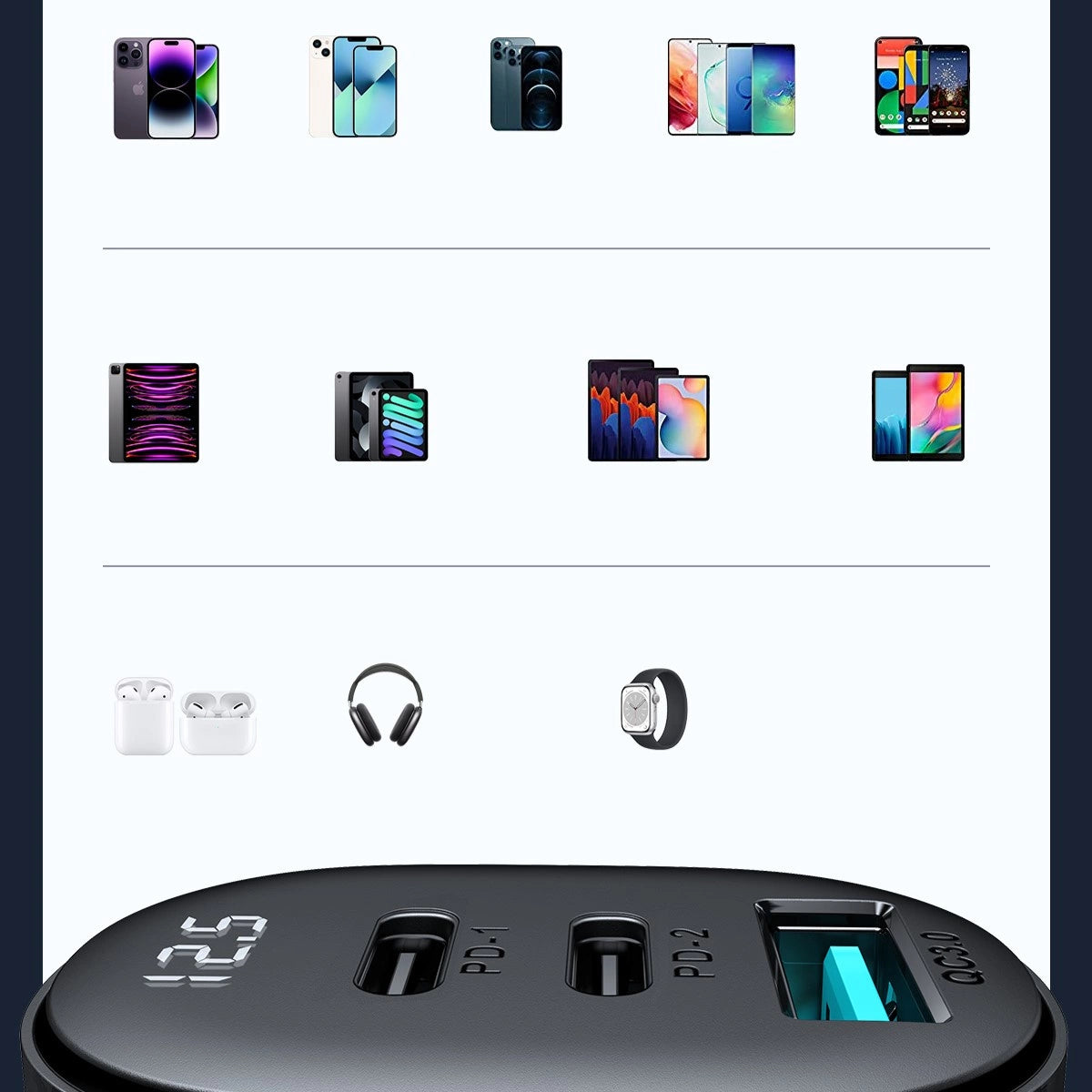 Joyroom JR-CCD04 30W 2x USB-C USB-A car charger with display - black_13