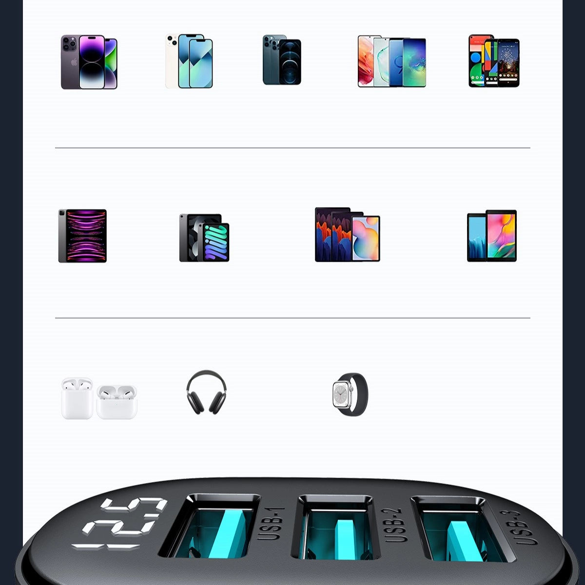 Joyroom JR-CCD03 3.4A car charger with 3x USB-A display - black_18