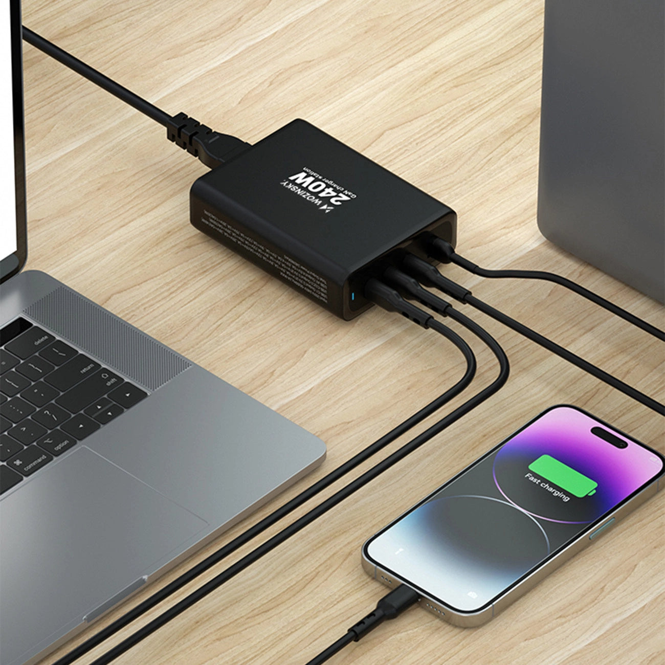 GaN Wozinsky WGCSB 240W USB-A / 3 x USB-C Wall Charger - Black_14