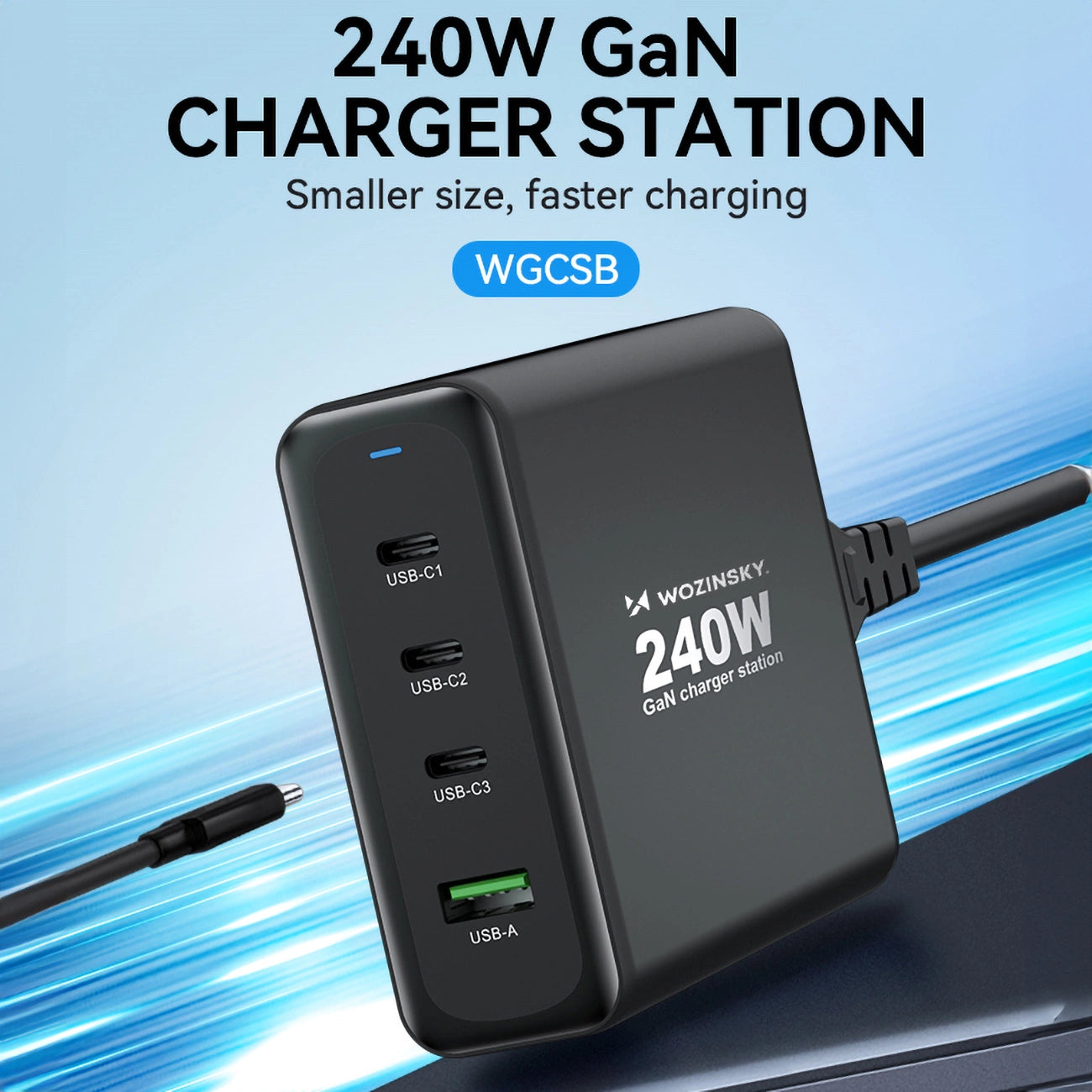 GaN Wozinsky WGCSB 240W USB-A / 3 x USB-C Wall Charger - Black_7