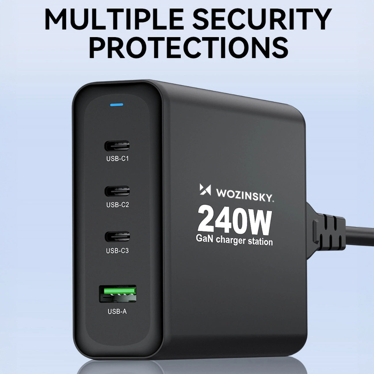 GaN Wozinsky WGCSB 240W USB-A / 3 x USB-C Wall Charger - Black_6