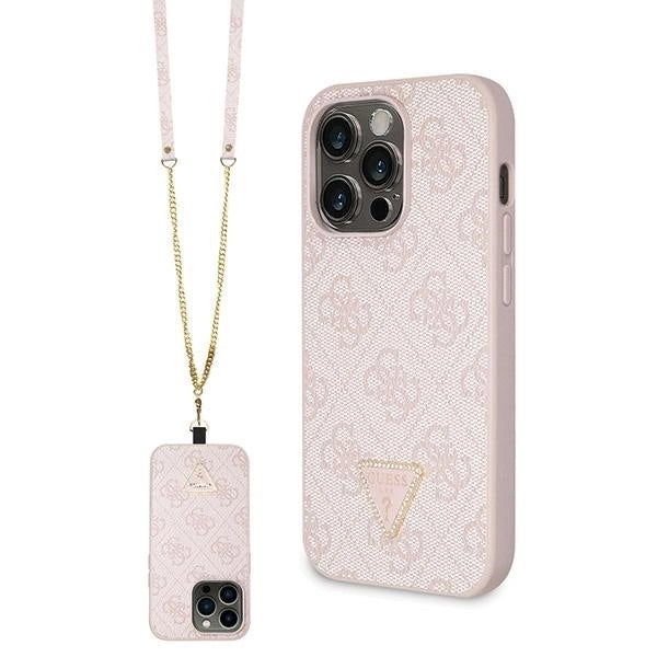 Guess GUHCP14LP4TDSCPP case for iPhone 14 Pro - pink Crossbody 4G Metal Logo_0