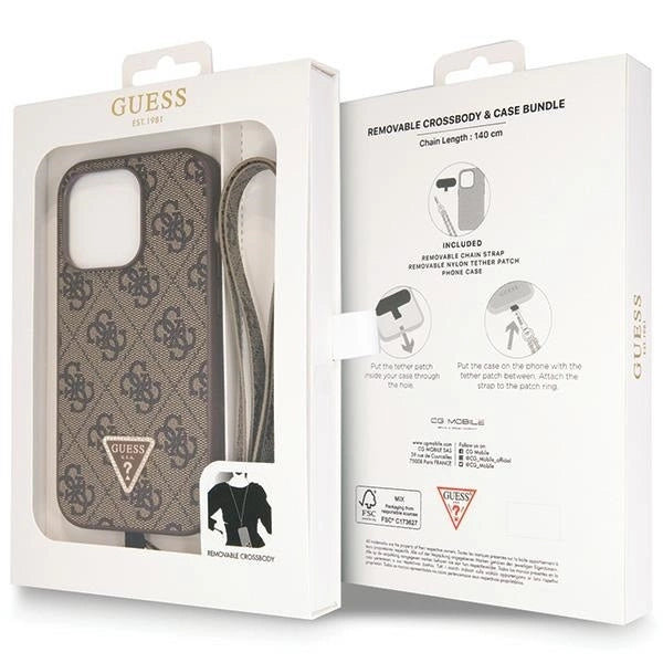 Guess GUHCP14LP4TDSCPW case for iPhone 14 Pro - brown Crossbody 4G Metal Logo_8