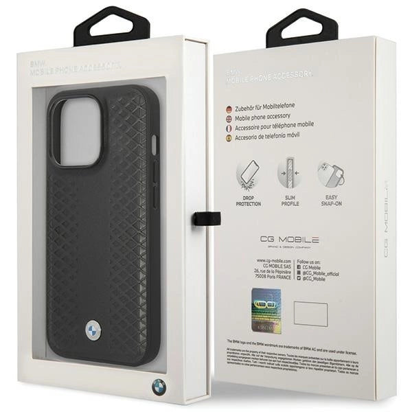 BMW Leather Diamond Pattern case for iPhone 14 Pro - black_7