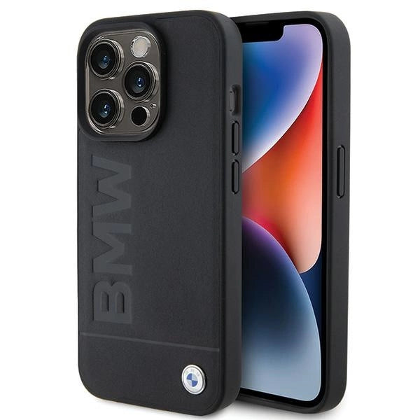 BMW Leather Hot Stamp iPhone 15 Pro Max Case - Black_0