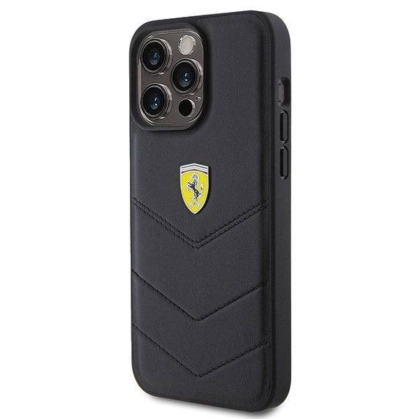 Ferrari Quilted Metal Logo case for iPhone 15 Pro Max - black_1