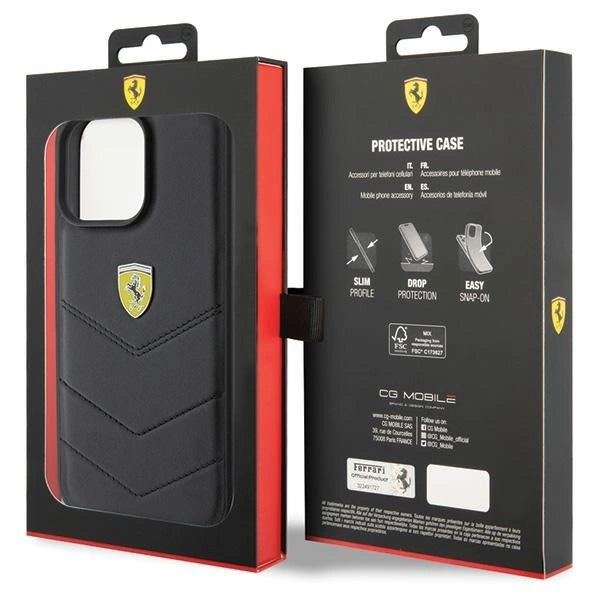 Ferrari Quilted Metal Logo case for iPhone 15 Pro Max - black_7