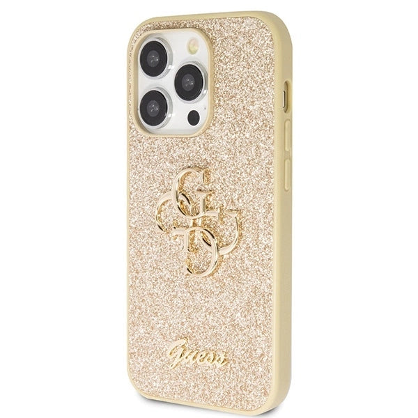 Guess GUHCP14LHG4SGD case for iPhone 14 Pro - gold Glitter Script Big 4G_1