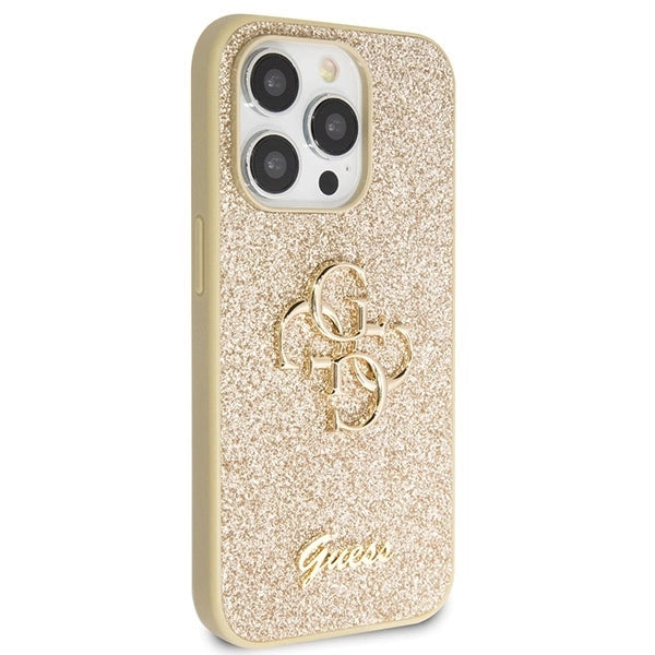 Guess GUHCP14LHG4SGD case for iPhone 14 Pro - gold Glitter Script Big 4G_3