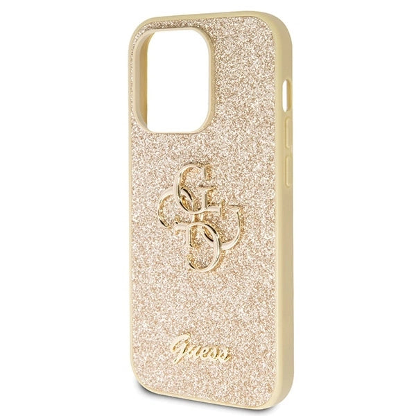 Guess GUHCP14LHG4SGD case for iPhone 14 Pro - gold Glitter Script Big 4G_5