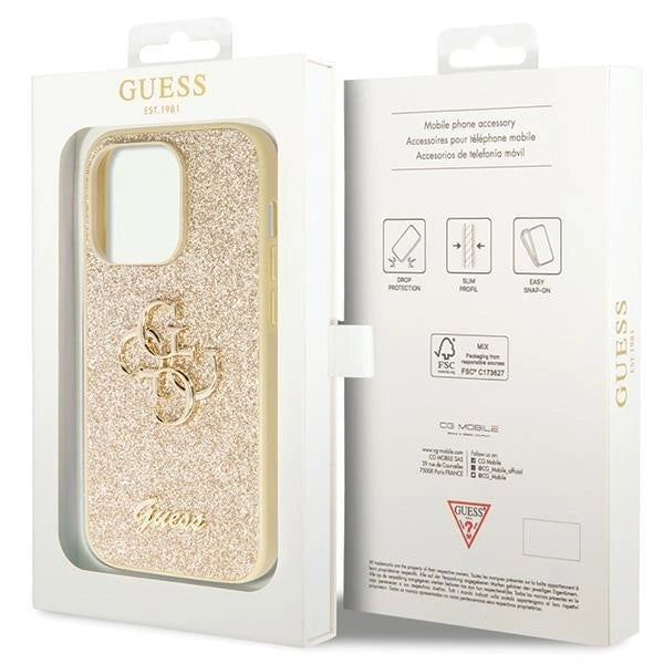 Guess GUHCP14LHG4SGD case for iPhone 14 Pro - gold Glitter Script Big 4G_7