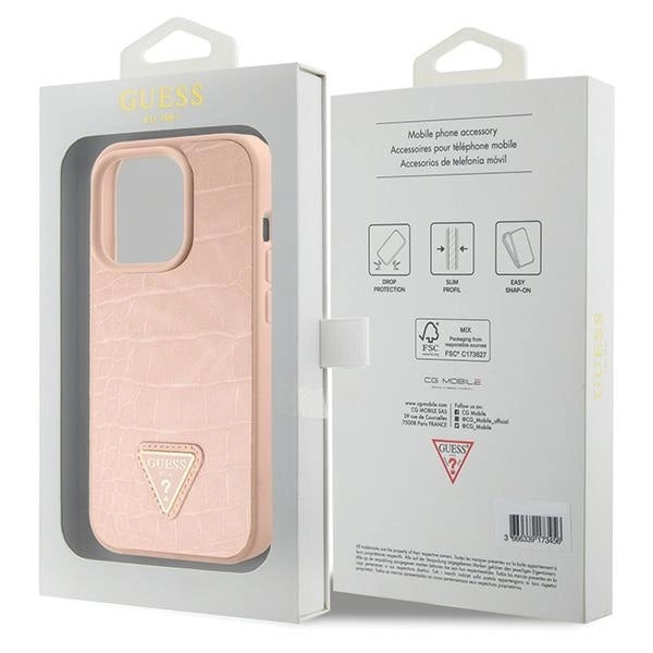 Guess Croco Triangle Metal Logo case for iPhone 15 Pro - pink_7