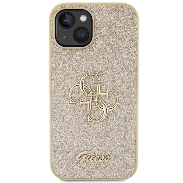 Guess Glitter Script Big 4G iPhone 15 Case - Gold_2