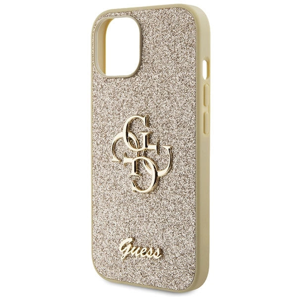 Guess Glitter Script Big 4G iPhone 15 Case - Gold_5