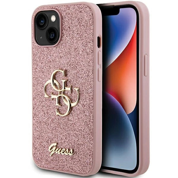 Guess Glitter Script Big 4G case for iPhone 15 - pink_0