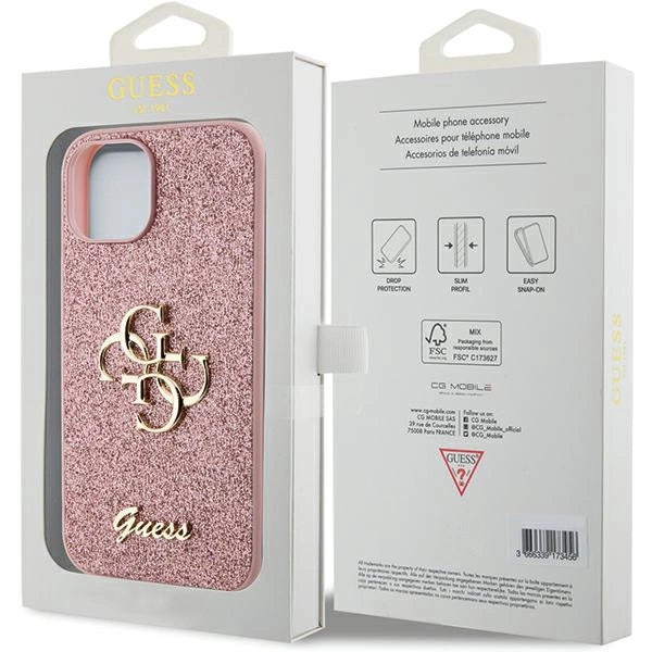 Guess Glitter Script Big 4G case for iPhone 15 - pink_7