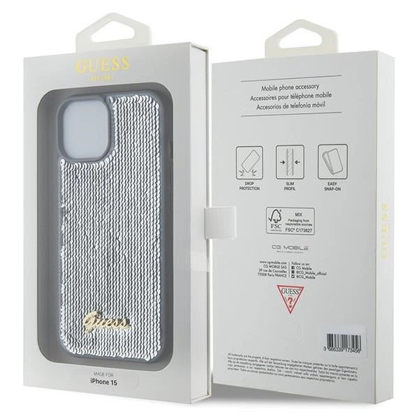 Guess Sequin Script Metal case for iPhone 15 - silver_7
