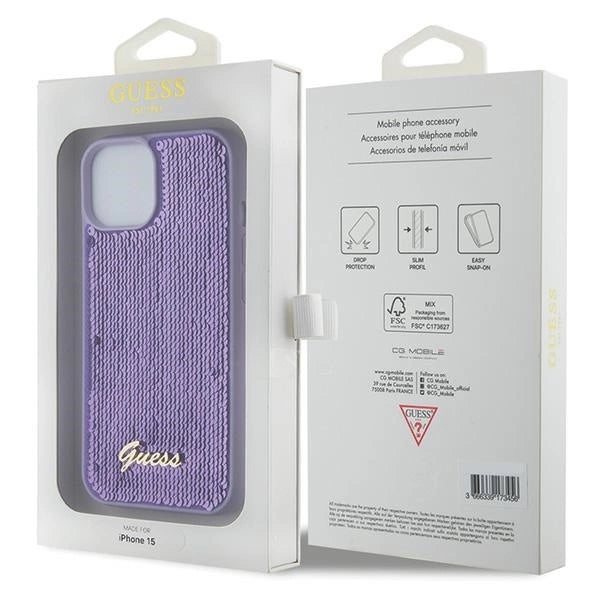 Guess Sequin Script Metal case for iPhone 15 - purple_7