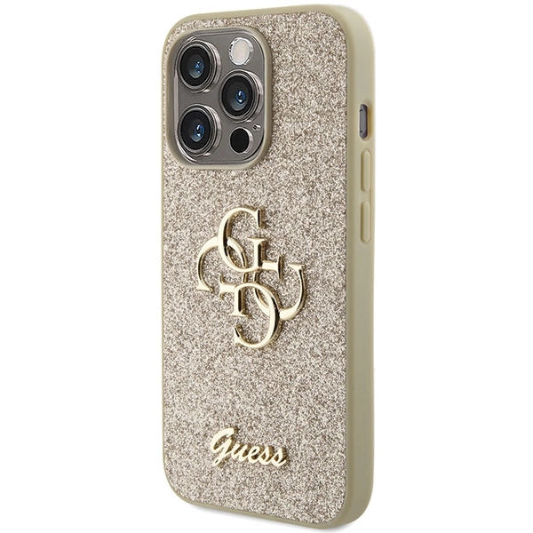 Guess Glitter Script Big 4G Case for iPhone 15 Pro Max - Gold_1