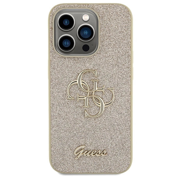 Guess Glitter Script Big 4G Case for iPhone 15 Pro Max - Gold_2