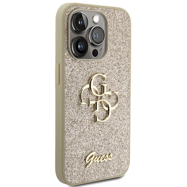 Guess Glitter Script Big 4G Case for iPhone 15 Pro Max - Gold_3