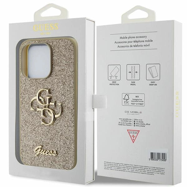 Guess Glitter Script Big 4G Case for iPhone 15 Pro Max - Gold_7