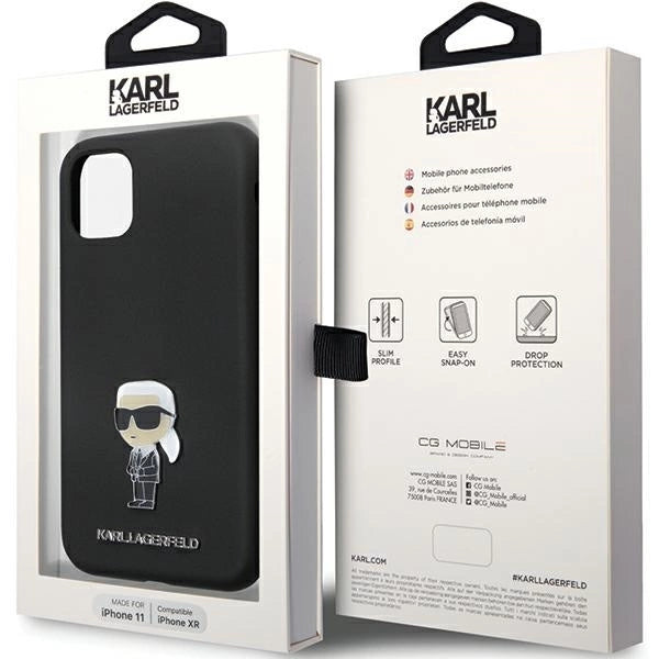 Karl Lagerfeld KLHCN61SMHKNPK case for iPhone 11 / Xr - black Silicone Ikonik Metal Pin_7